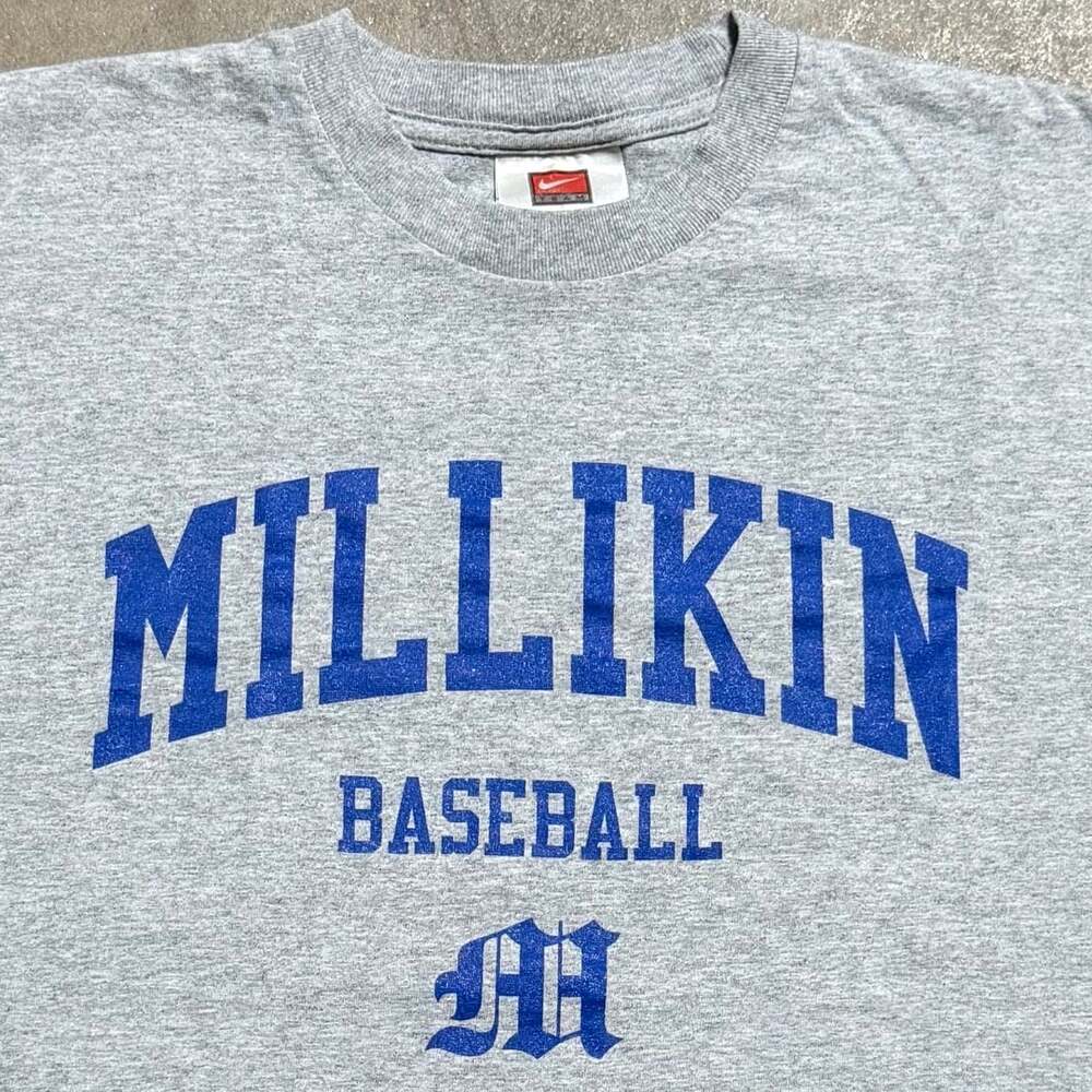 Vintage Nike Team Millikin University Baseball Gray T-Shirt
